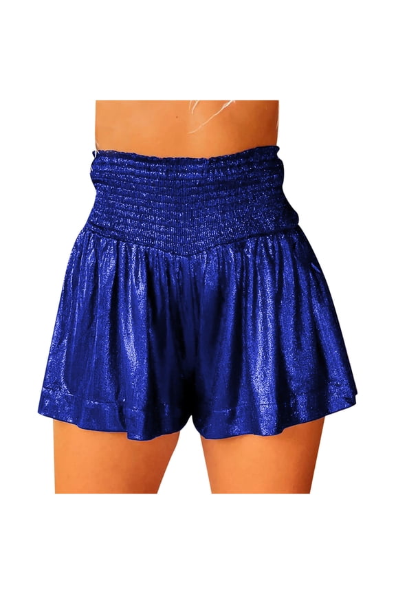 Womens Sequin Shorts High Elastic Waisted Smocked Cute Lounge Shorts Beach Flowy Casual Glitter Short Pants Plus Size Womens Clothes