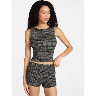 No Boundaries Women's French Terry Tube Top and Shorts Set 2-Piece