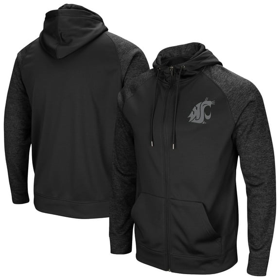 Men's Colosseum Black Washington State Cougars Blackout 3.0 Tonal Raglan Full-Zip Hoodie
