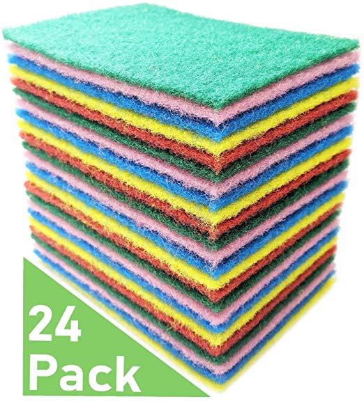 Bundaloo 24 Pack Scouring Pads Heavy Duty Scrubbers Set in Red