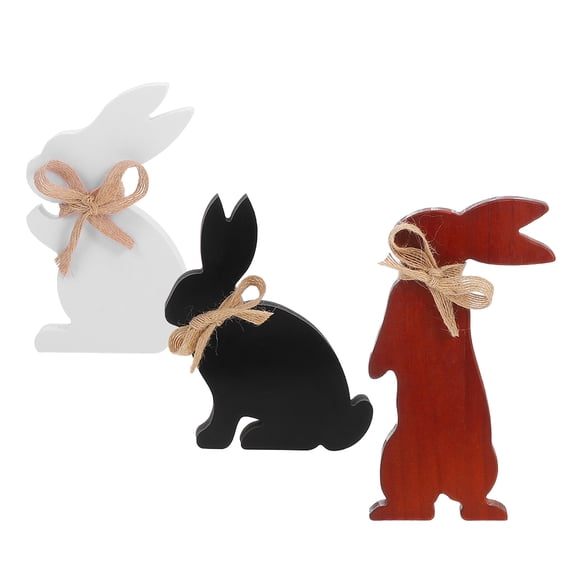 SOPOTUTU Rustic Cute Bunny Centerpiece Wooden Tabletop Ornament Assorted Color 3Pcs