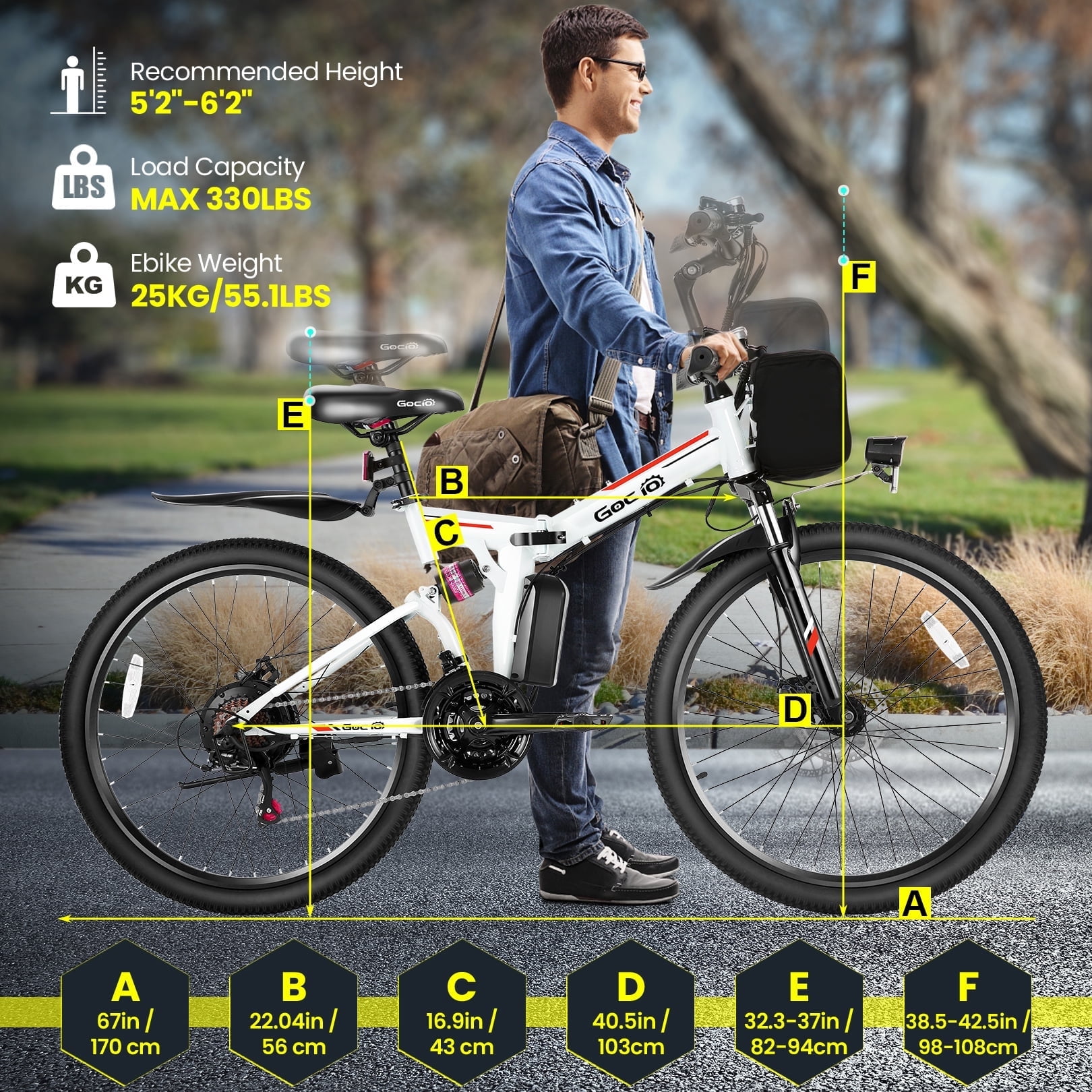 Gocio 26" Folding Electric Bike for Adults, 750W Peak Motor E-Mountain Bike, 19.8MPH, 48V 7.8AH Battery Ebike , 21-Speed Electric Bicycle, UL2849