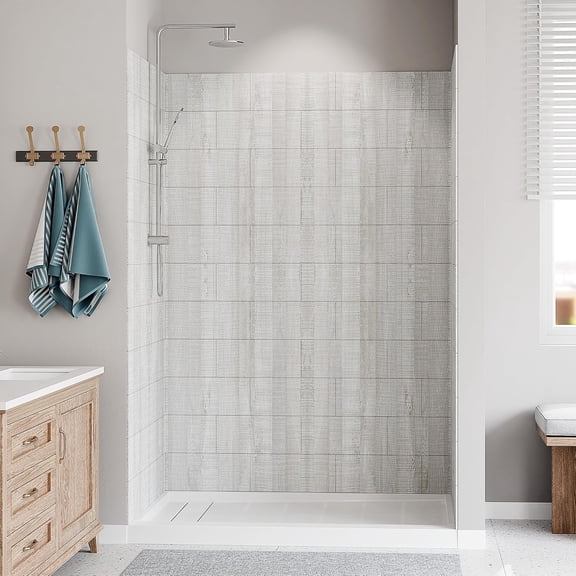 Shower Base, Single Threshold SMC Shower Pan, Non-Slip Shower Tray for Bathroom White/Left Drain