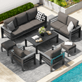thumbnail image 1 of YODOLLA Ensemble de Mobilier de Patio Extérieur en Aluminium 7 Pcs, Ensemble de Conversation avec Canapé Sectionnel en Osier Toutes Saisons Gris Foncé, 1 of 9