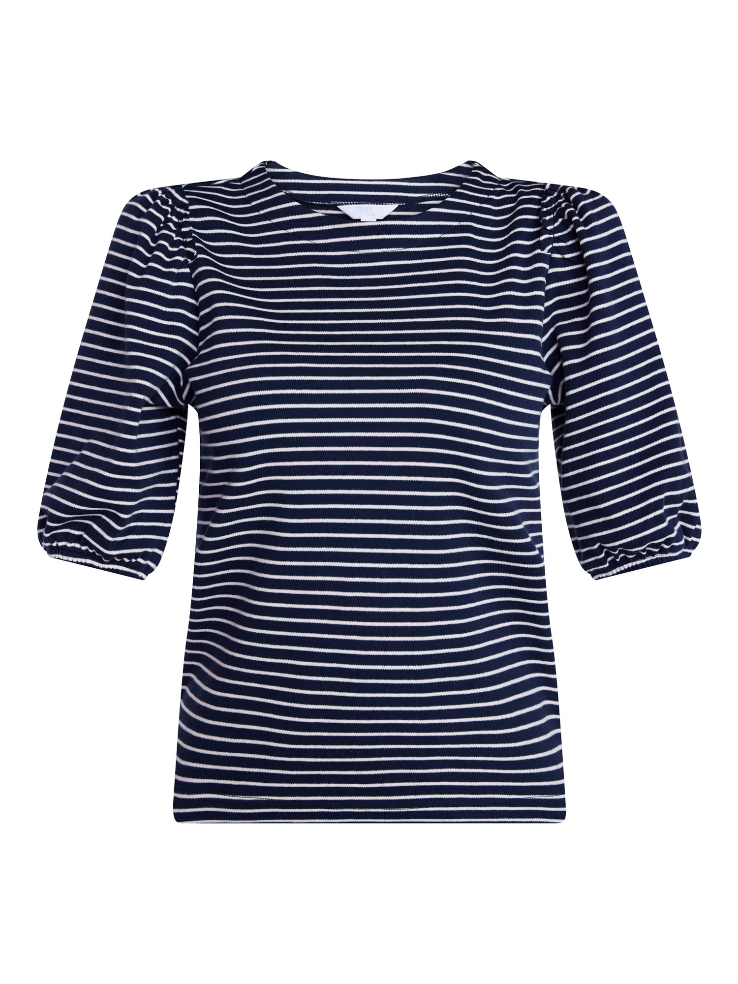 Time and Tru Women's Cotton Crewneck Tee with Puff Sleeves, Sizes XS-XXXL