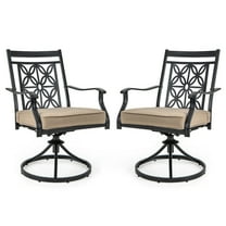 Gymax Patio Metal Swivel Chairs Set of 2 Fabric Bistro Rocker Chairs w/ Curved Armrests