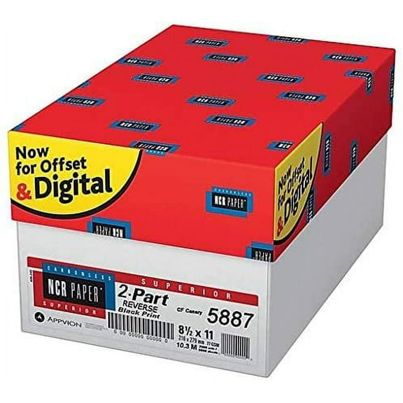 8.5 x 11 Superior Carbonless Paper, NCR5887, 2 Part Reverse Bright White/Canary, 2000 Sets, 4000 Sheets, 8 REAMS