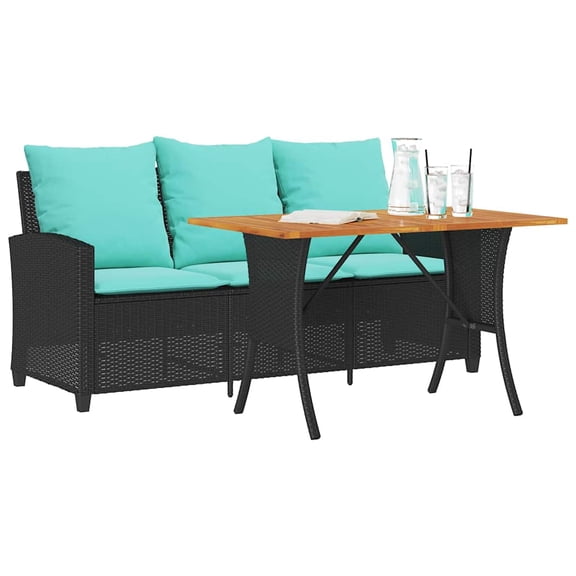 vidaXL Patio Sofa 3-Seater with Cushions&Table Black Poly Rattan