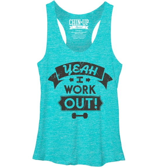 Women's CHIN UP I Work Out Racerback Tank Top Tahiti Blue X Large