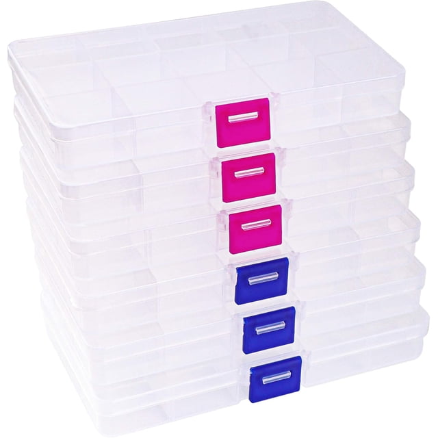 Adjustable Divider, Removable Grid Compartment, Plastic Organizer Container, Versatile Organizer with Secure Buckle Lid for Beads, Jewelry, Tools, Convenient for Travel (6PCS)