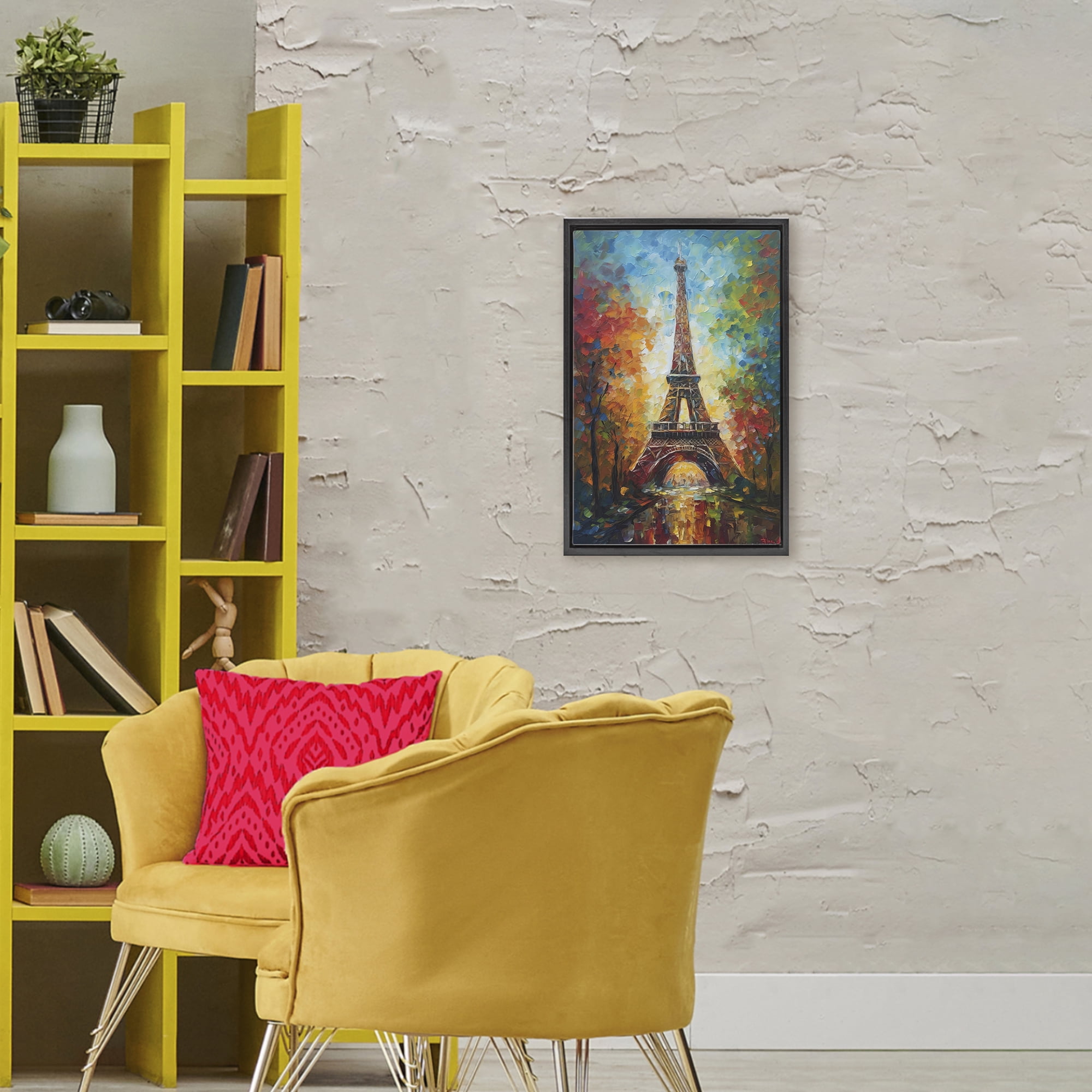 Stupell Industries Colorful Reflection at Eiffel Tower Black Framed Floater Canvas Wall Art, design by Creative Studio