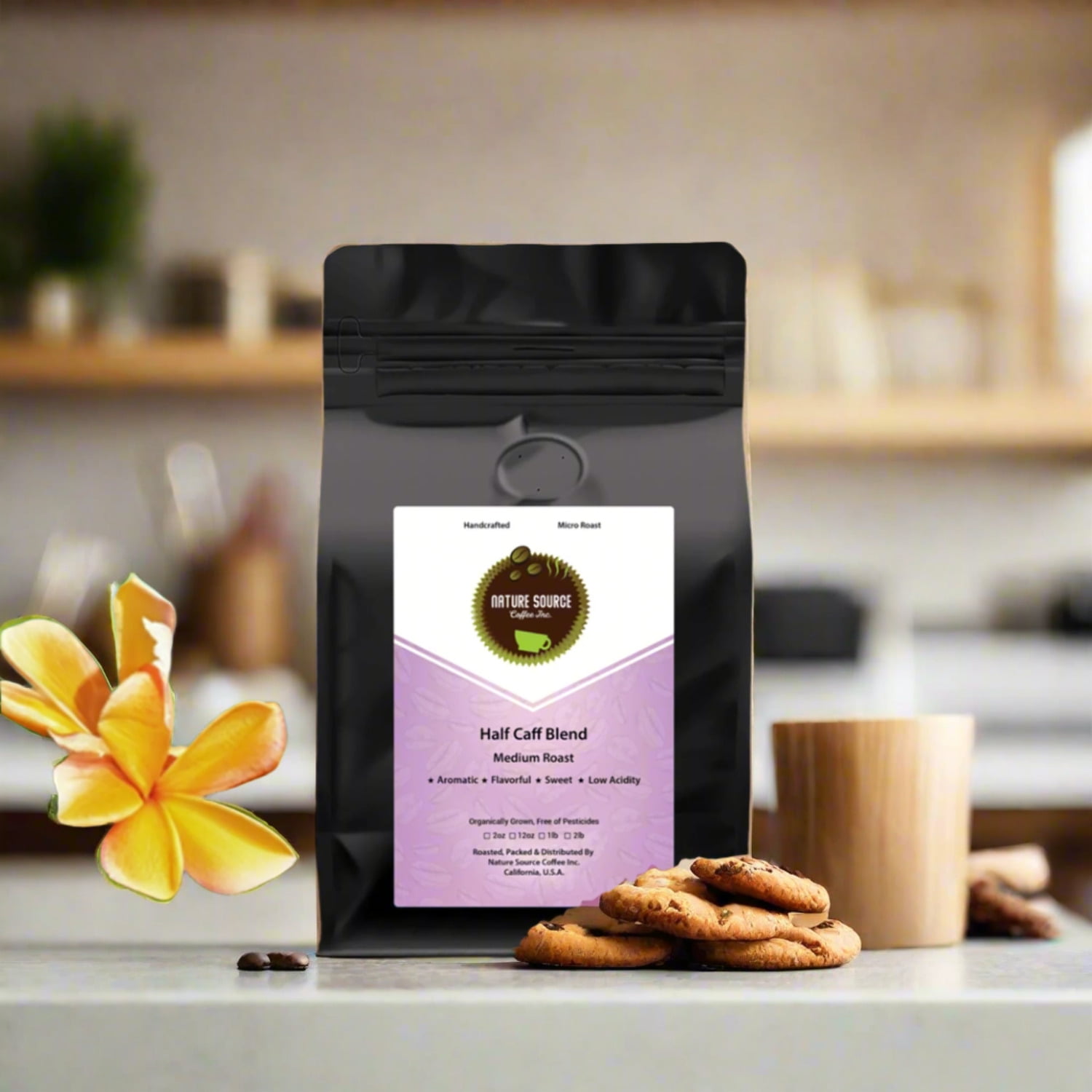 Half Caff Blend Swiss Water Coffee Whole Bean Medium Roast Organic 100% Arabica 1-Pack 2lb