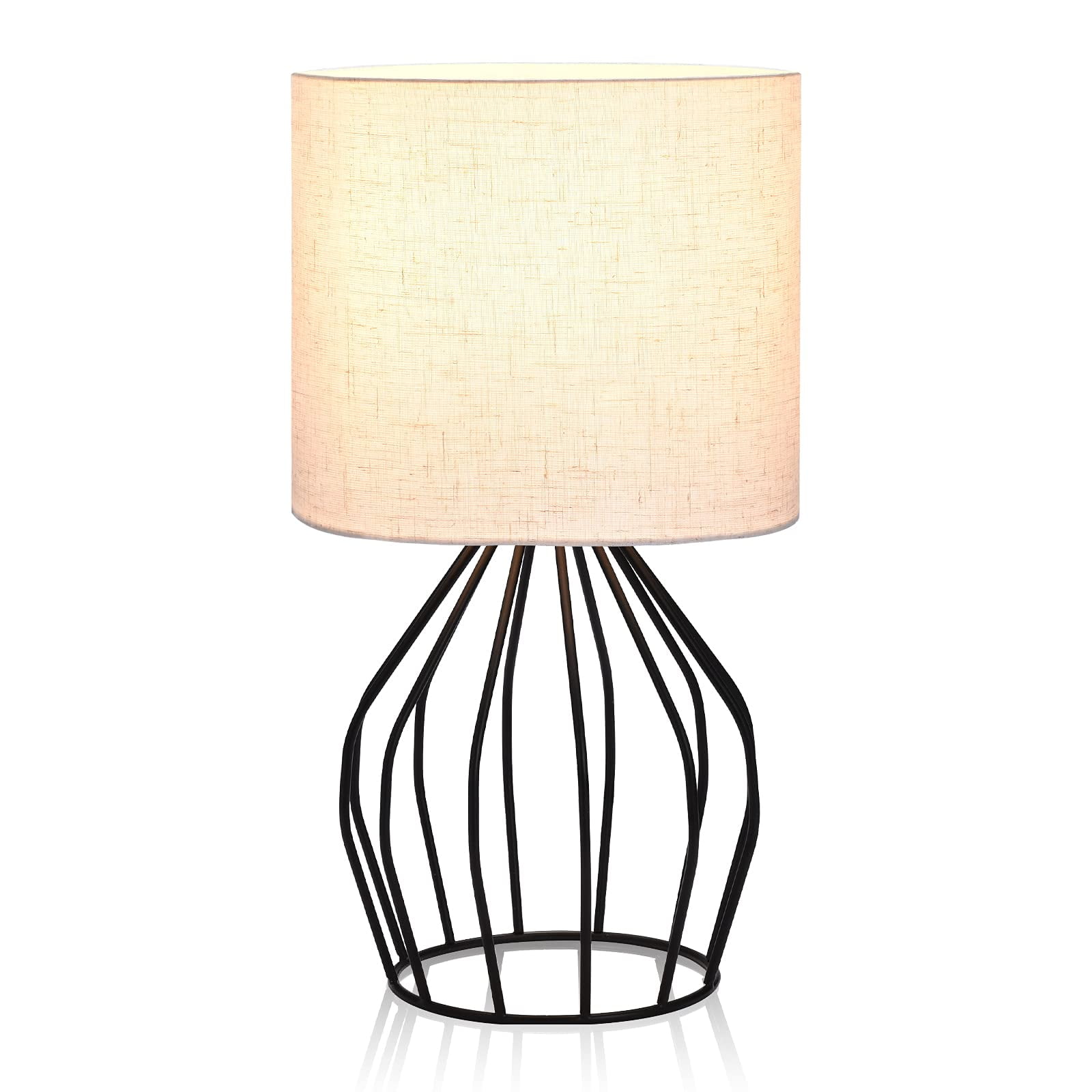 Black Table Lamp Small Bedside Lamp with Linen Fabric Shade Vintage