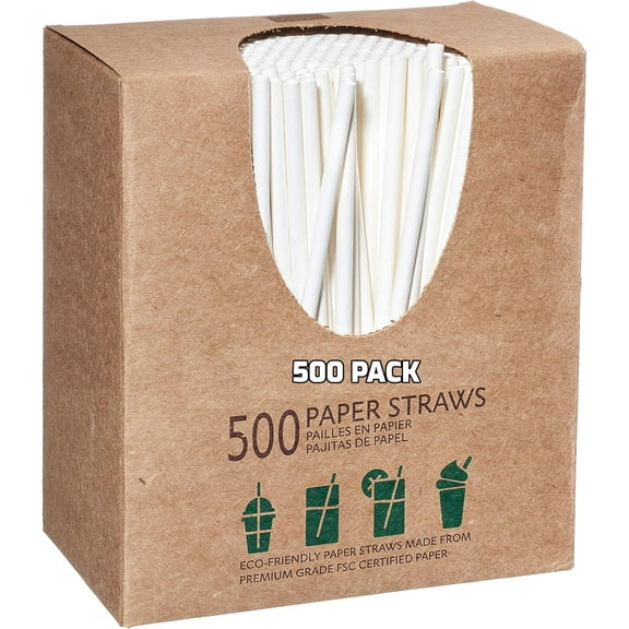 [500 PACK] Disposable Paper Drinking Straws Unwrapped White 7.75 Inches - Compostable, Biodegradable, Earth Friendly Straws, Premium Unwrapped Paper Straws for Restaurants, Smoothies, Juice, Cocktail