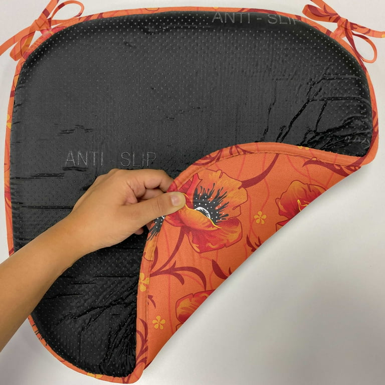 Orange Chair Seating Cushion Set of 2 Poppy Flower Series Blossoms Romance Bohemian Design Print Seat Pads for Office with Anti slip Backing