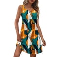 thumbnail image 3 of Uootdi Womens Mini Dresses Floral Print V Neck Sleeveless Button Decor Side Slit Loose Fit Casual Dresses Boho Beach Style Gift, 3 of 8
