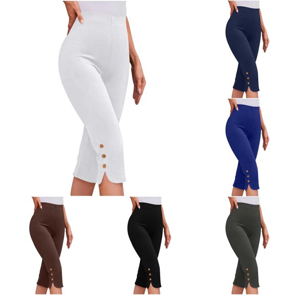 NinXxx Women's Solid Casual 7/8 Length Cropped Leggings Breathable Summer White L
