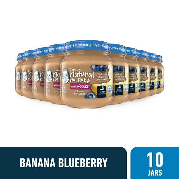 Gerber 2nd Foods Natural for Baby Wonder Foods Baby Food, Banana Blueberry, 4 oz Jar (10 Pack)