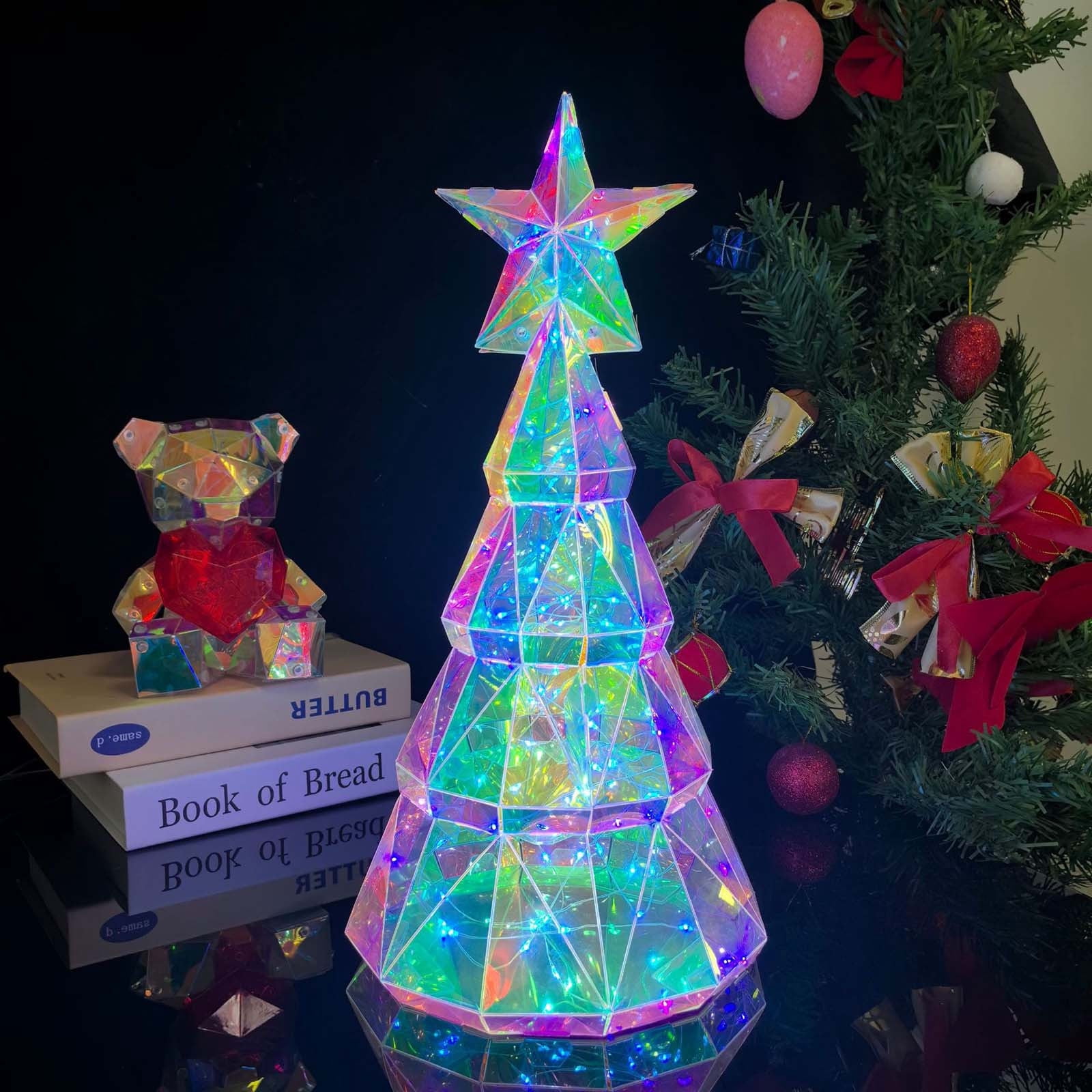 Outoloxit Holographic LED Christmas Tree with 100 Lights, USB Powered, 15 Inch Desktop Decoration for Christmas Gift