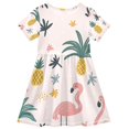 thumbnail image 2 of FORMRS Girls Short Sleeve Dress Summer Casual Round Neck A-line Beach Sundress, Sizes 2T-8T, Flamingo Pattern, 2 of 8