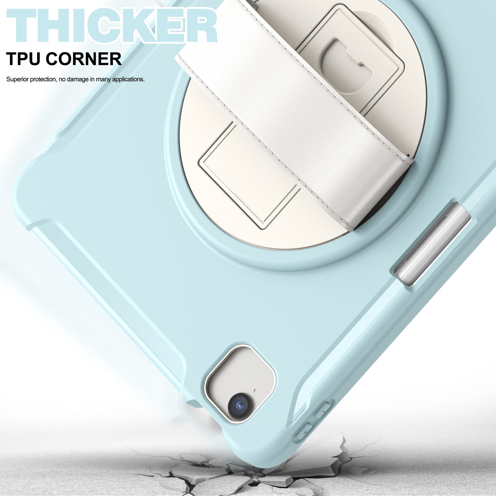 For iPad Air 11 Inch 2026/2025/2024 Case with Pencil Holder, Military Grade Shockproof Kickstand Handle Strap Anti-Scratch Kids Friendly Bumper Tablet Case Cover for Apple iPad Air 11" M4 M3 M2