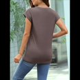 thumbnail image 4 of Camiseta de Verano para Mujer, Color Liso, Cuello Redondo, Corta, Color Café, Talla S, 4 of 8