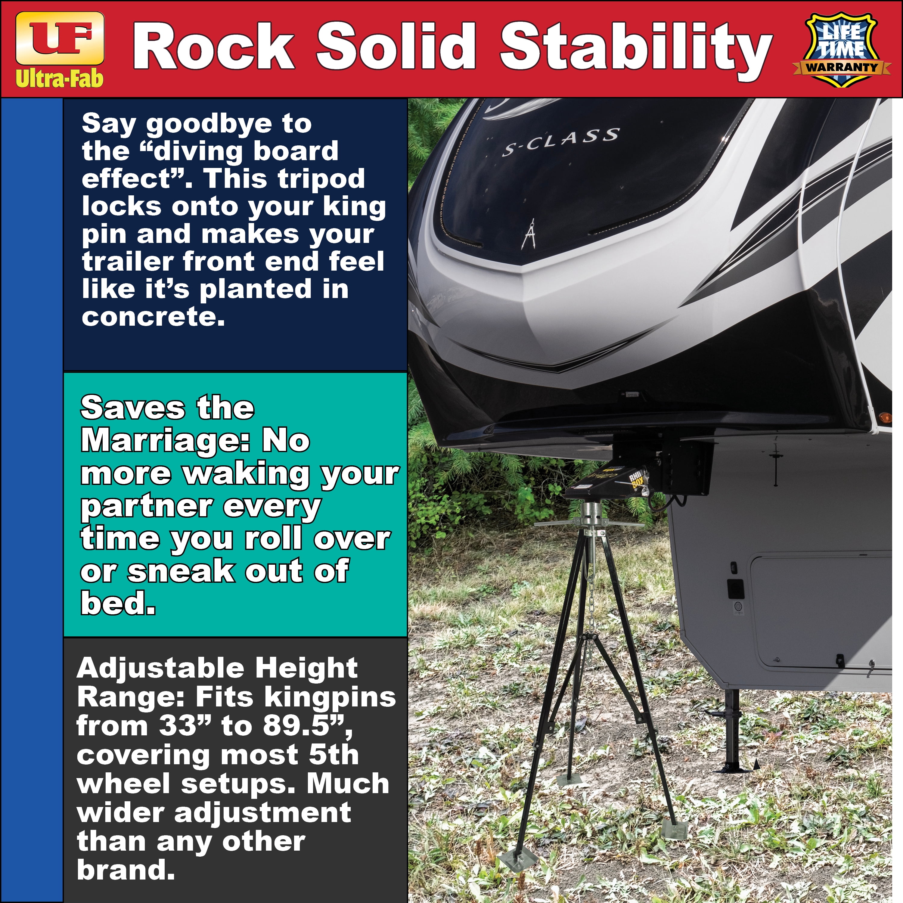 Ultra-Fab Ultra-Adjustable King Pin Tripod Stabilizer, Fits Fifth Wheel RVs, 33"–62" Height, Heavy-Duty Steel, 1,200 lb Capacity, 19-950600