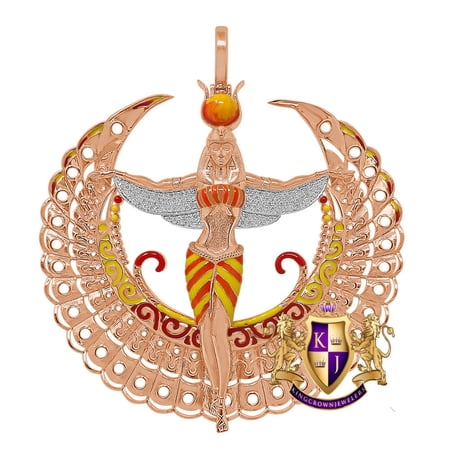 Real Genuine Diamond 0.60 Cwt. Egyptian Sky Goddess God Isis Exclusive Custom Pendent Rose Gold Over Pharaoh Charm 35 + Grams Big 2.85''