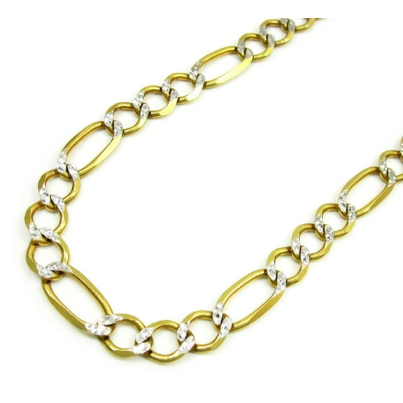 14K Yellow Gold 7mm Solid Figaro Diamond Cut Chain Diamond Cut, FREE Microfiber Cloth, Link Mens Womens Necklace, Giorgio Bergamo