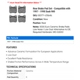 thumbnail image 2 of Rear Brake Pad Set - Compatible with 1997 - 1998 Saab 900, 2 of 2