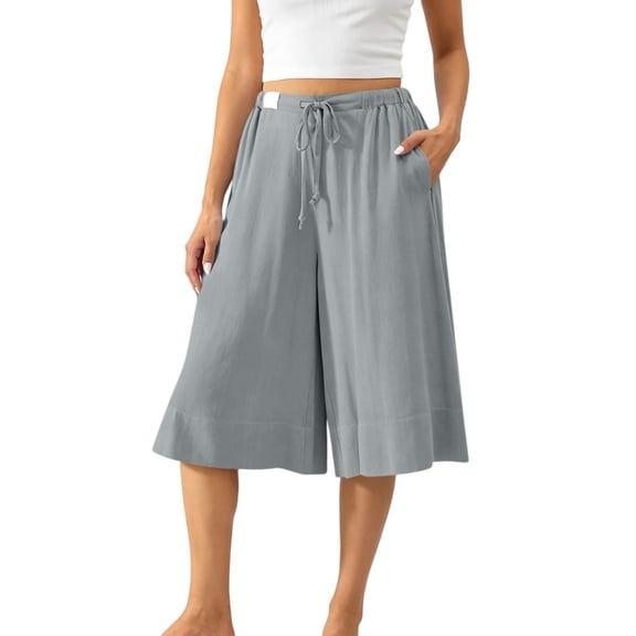 PYGNJK Womens Cropped Palazzo Pants Wide Leg Casual High Waist Flowy Lounge Beach Capris Vacation Slacks With Pockets