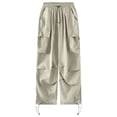 thumbnail image 4 of Caqnni Women High Waist Parachute Pants Y2k Fashion Baggy Relaxed Fit Long Cargo Pant Trousers (M,Khaki), 4 of 4