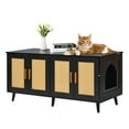 thumbnail image 3 of KFFKFF Dual Cat Privacy Station, Concealed Litter Tray Furniture with Woven Door Design, Wood-Constructed Feline Litter Cabinet Suitable for Majority of Litter Trays, 3 of 9