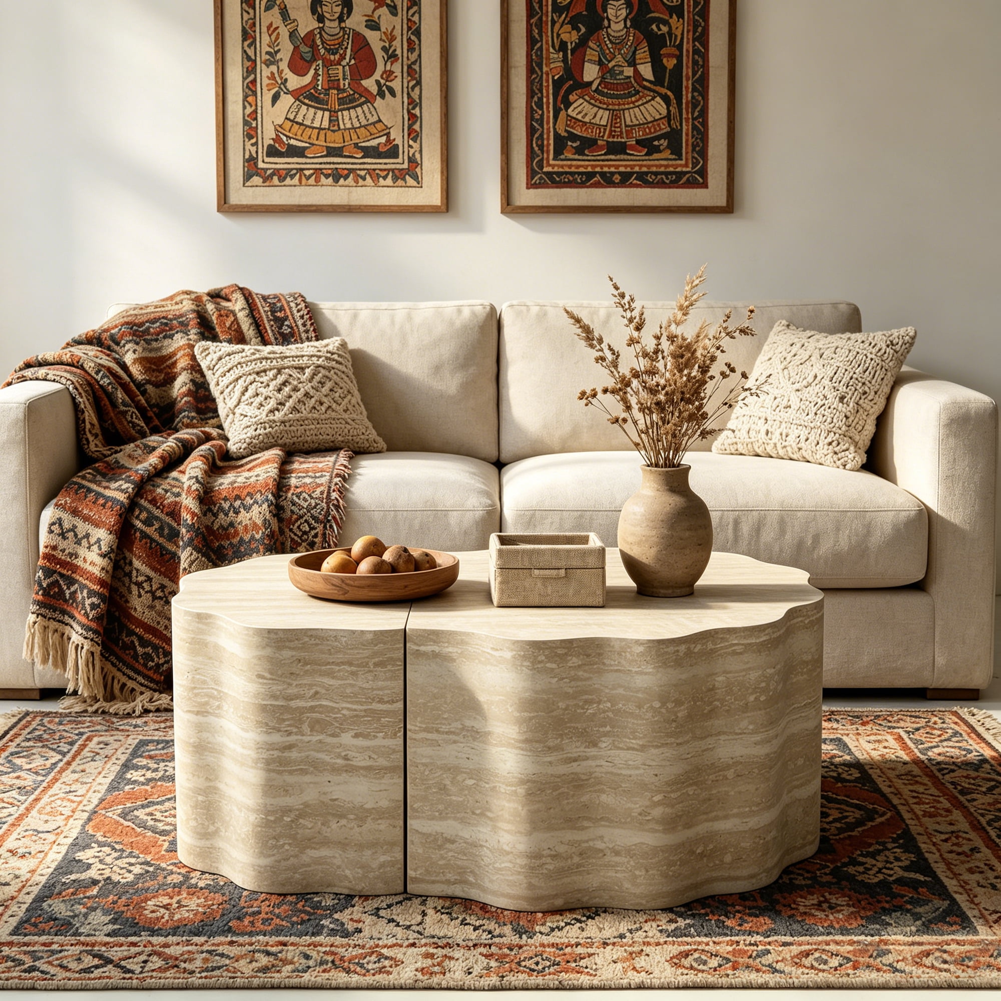 Round Coffee Tables Side Table Set of 2, Wood Nesting End Table Pet Bed for Living Room Modern Minimalist Tables Accent Apartment Balcony Office, No Assembling Beige