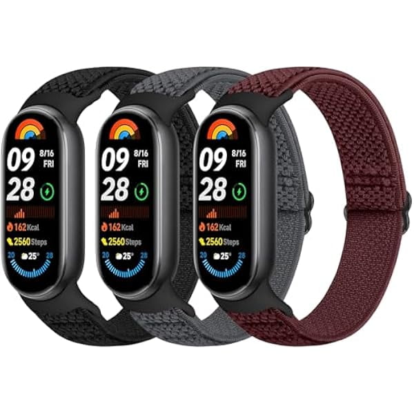 wonima11 Elastic Bands Compatible with Xiaomi Smart Band 10/9/8 for Women Men, Stretchy Solo Loop Soft Nylon Elastic Strap Replacement Wristband for Xiaomi Mi Band 10/9/8,3 PCS