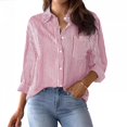 thumbnail image 2 of Blusa de manga larga para mujer, a rayas, informal, cuello en V, camisa de trabajo, holgada, con botones, 2 of 4