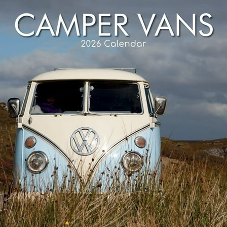 Gifted Stationery Co, Camper Vans 2026 Wall Calendar, 12'' X 12'', 16-Month Calendar with Stapled Binding
