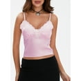 thumbnail image 3 of Musuos Women's Satin Camisole Adjustable Spaghetti Strap V Neck Sleeveless Lace Trim Crop Tops, Pink, 3 of 10