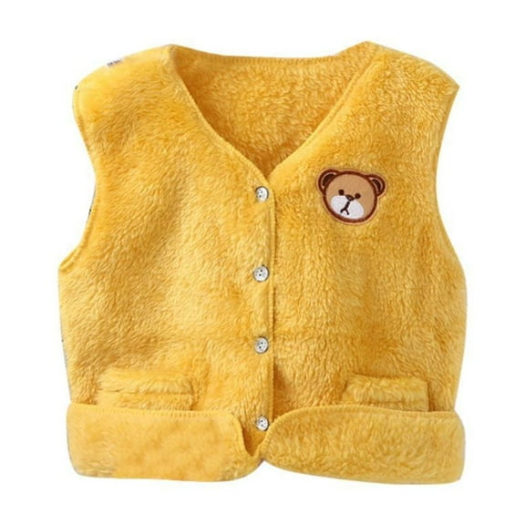 GYRATEDREAM Toddler Baby Boy Girl Fleece Vest Coat Sleeveless Waistcoat Fall Winter Warm Outerwear with Pockets for 4-5Y Yellow bear