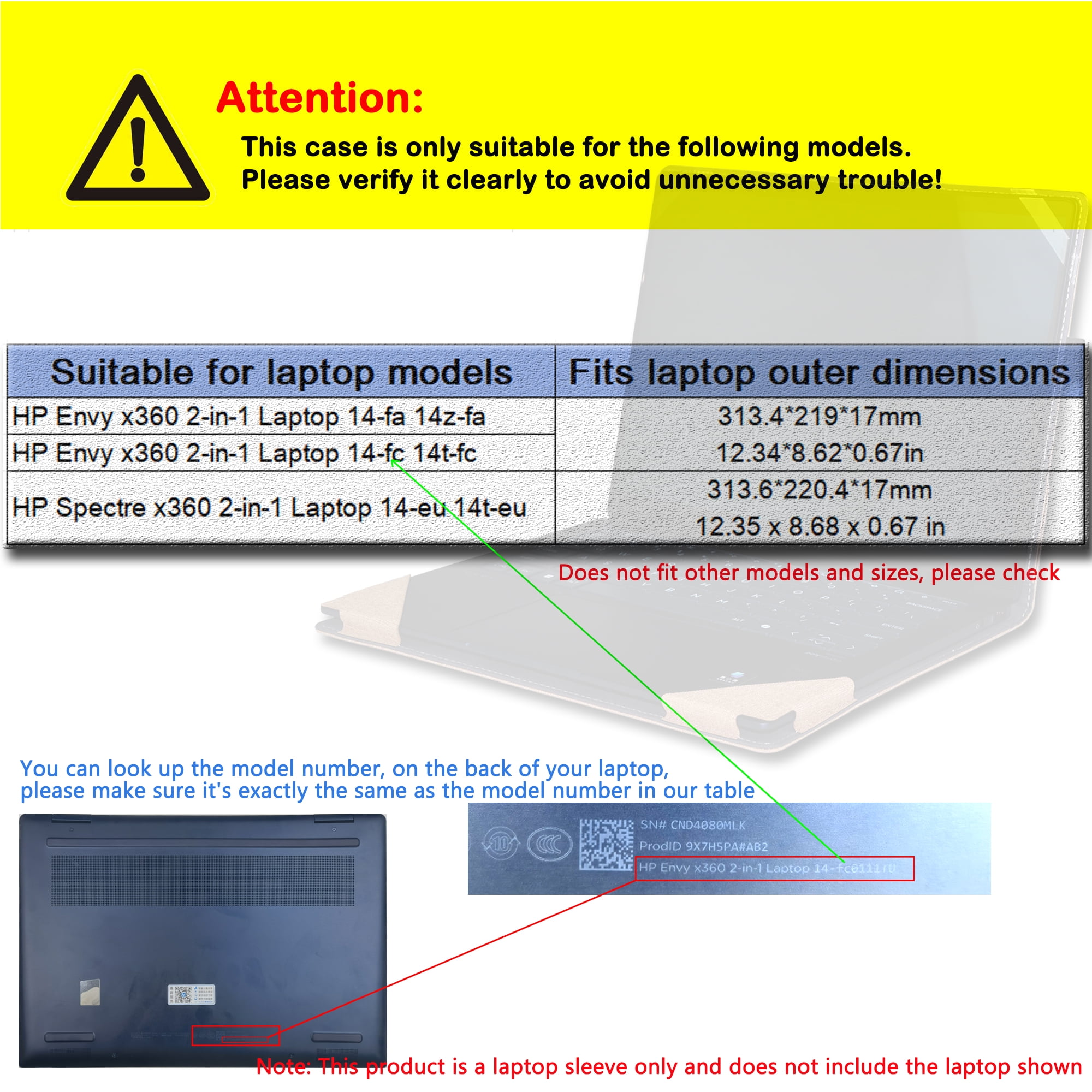Cover Case for HP Envy x360 2-in-1 Laptop 14-fa 14z-fa & 14-fc 14t-fc &for HP Spectre x360 14-eu 14t-eu,PU Leather Protective Sleeve with Foldable Cooling Bracket