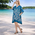thumbnail image 5 of Miss Lavish London Women’s Short Kaftan Dress – Floral Print Kimono Tunic, Boho Summer Kaftan Beach Cover Up, Casual Loose Fit Vacation Dress, Ladies Resort Loungewear – Teal, 24-28 (K-159), 5 of 5