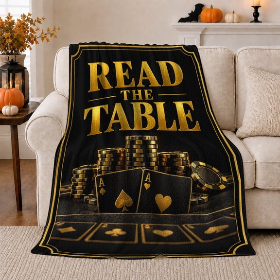 Poker Table and Ace Card Design Warm Flannel Blanket for Living Room and Bedroom, Valentine's Day Gift for Art Lovers, Home Decor