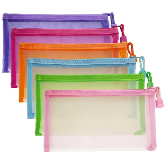 18 Pack See Through Nylon Mesh Zipper Bags, Multi-Color Pouches for Travel Cosmetic Home Organization