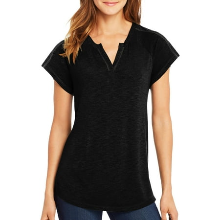 - Women's Short-Sleeve Peasant Henley Tee