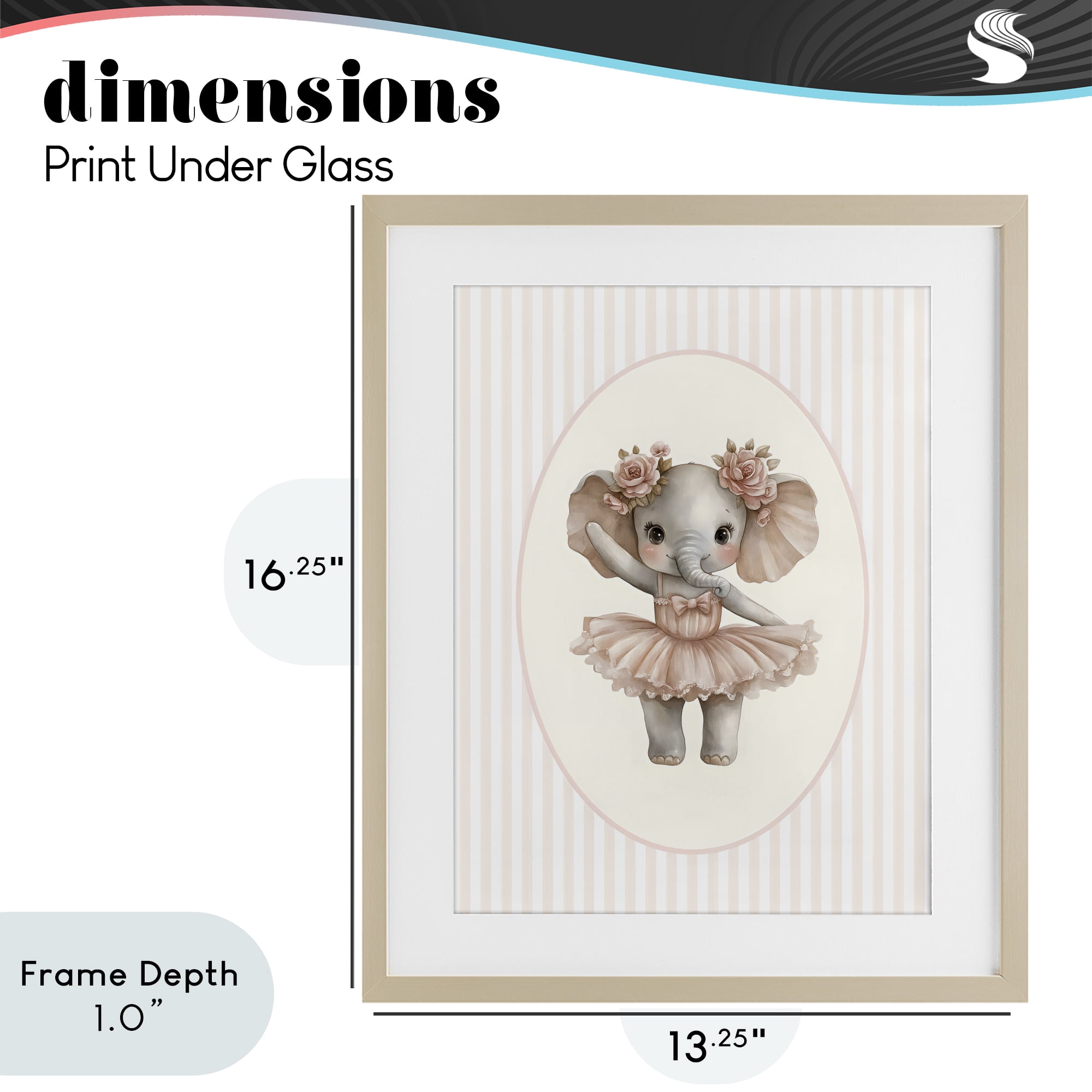 Stupell Industries Nursery Ballerina Elephant Striped Birch Framed Print Under Glass, design by LSR Design Studio