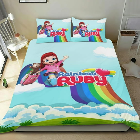 rainbow ruby Themed Bed Sheet Set Three Piece Set 53x79 In ches Comfortable And Skin Friendly Unique Design Creating A Star Studded Night Home Decor Gifts For Family Friends fans