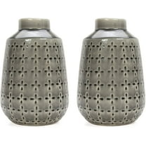 Hosley Set of 2 Grey Ceramic Vase 7.25" High. Ideal Gift for Floral Arrangements Home Weddings Party Spa Meditation Home Office