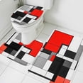thumbnail image 3 of Black Red Geometric Bath Mat 3 Piece Bathroom Rug Set, Red White Abstract Art Modern Non Slip Bath Rug Contour Mat and Toilet Lid Cover, Absorbent Shower Mats Soft Bath Rugs and Mats Sets, 3 of 8