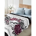 thumbnail image 4 of Twin XL Size Flat Sheet Only, Halloween Soft Brushed Microfiber Bed Sheets, Black Horror Skull Roses Spi-der Web Vintage Hotel Quality Breathable Bedding Top Sheet, Easy Care, 66"x102", 4 of 9