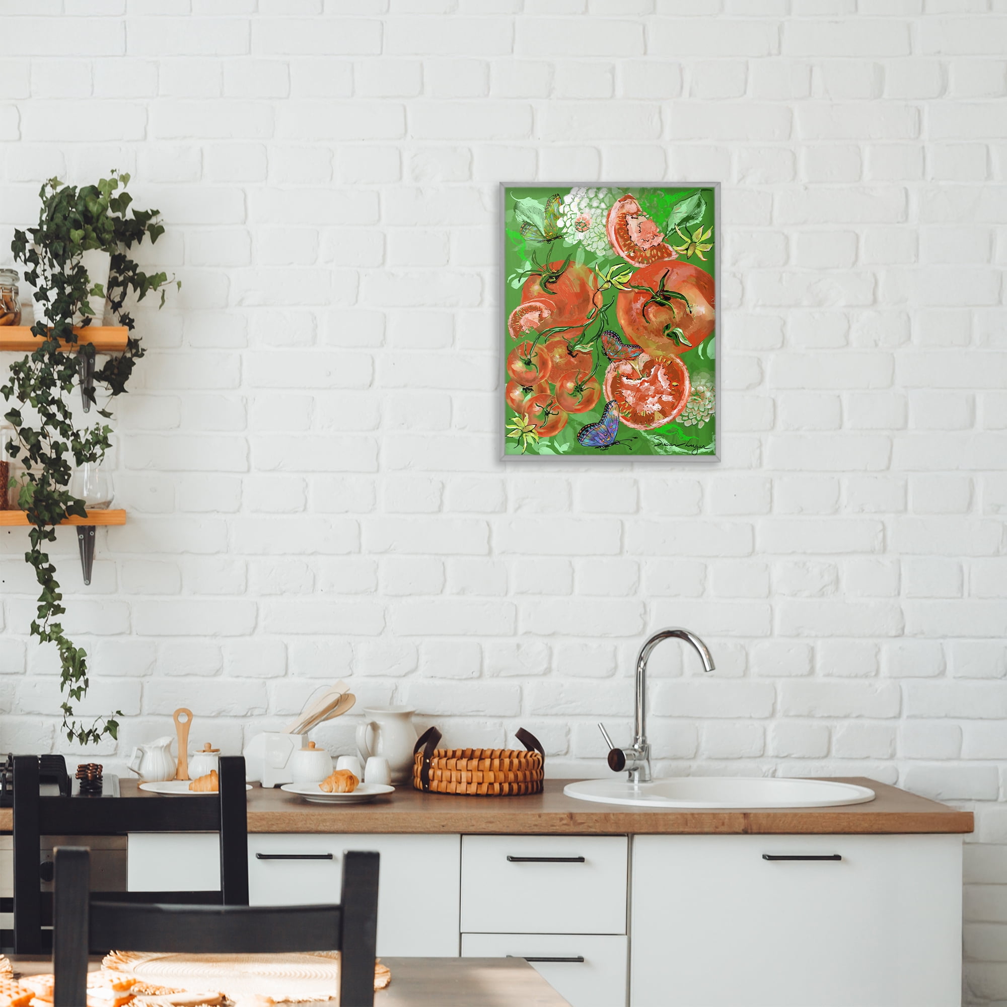 Stupell Industries Tomatoes Swirl Collage Gray Framed Giclee Art, design by Susan Lugar